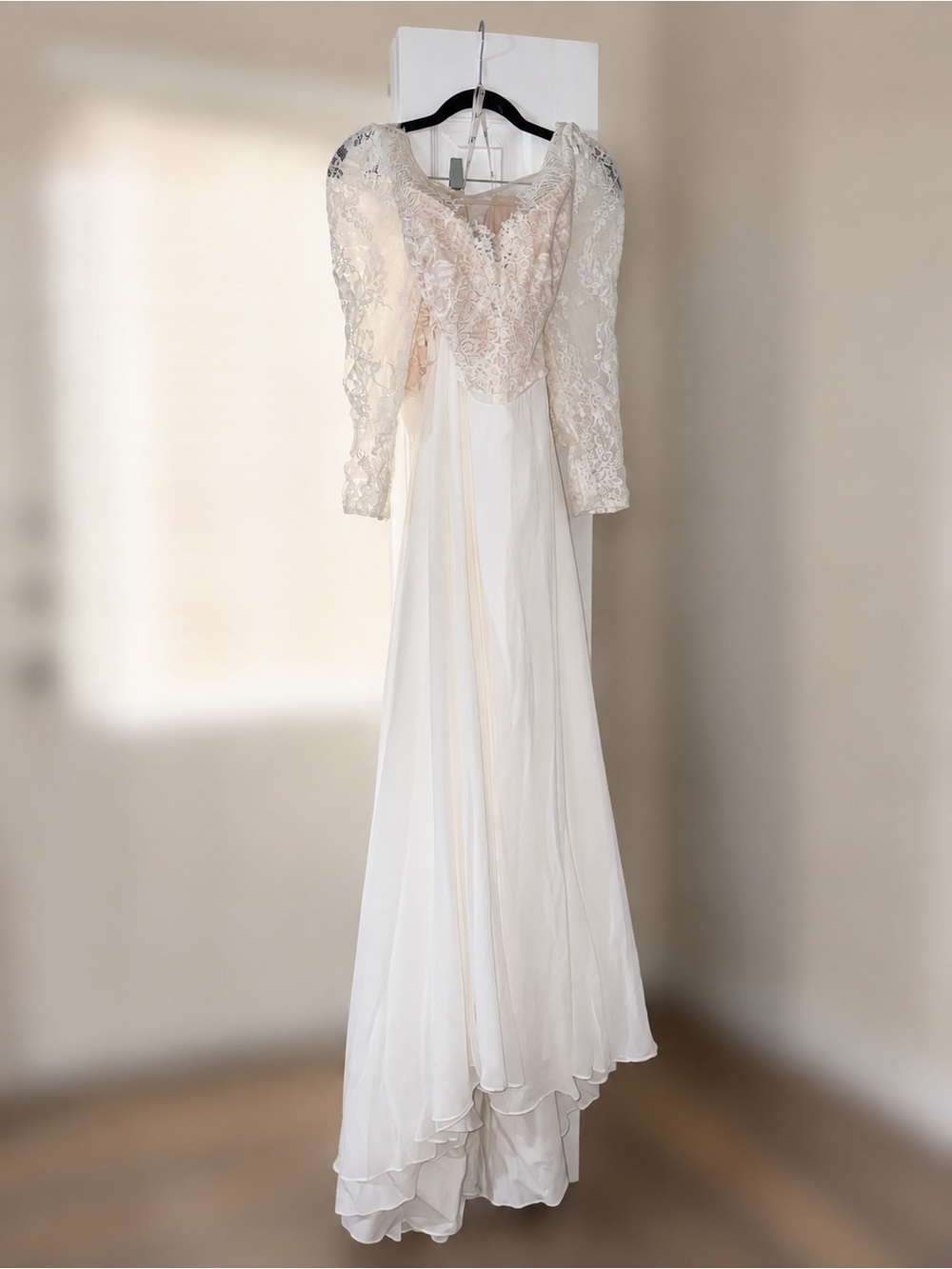 DB Studio Elegant Lace Long Sleeve Cream Bridal Gown